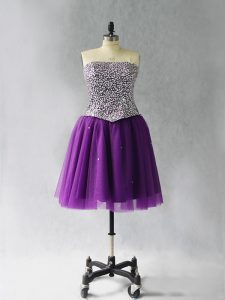 Beading Homecoming Dress Purple Lace Up Sleeveless Mini Length