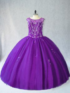 Noble Purple Sleeveless Beading and Appliques Floor Length Vestidos de Quinceanera