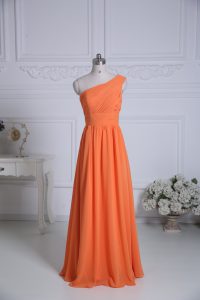 Flirting Orange Chiffon Zipper Wedding Guest Dresses Sleeveless Floor Length Ruching