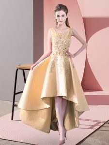 Latest Scoop Sleeveless Satin Bridesmaid Dresses Lace Zipper