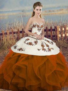 Sweetheart Sleeveless Lace Up Sweet 16 Quinceanera Dress Rust Red Tulle