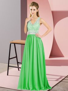 Backless V-neck Beading and Lace and Appliques Prom Party Dress Chiffon Sleeveless