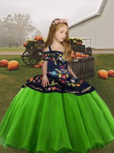 Little Girl Pageant Gowns Party and Wedding Party with Embroidery Straps Sleeveless Lace Up