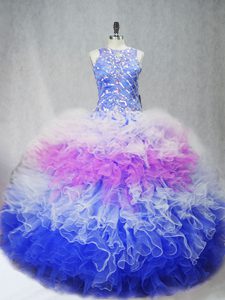 Best Selling Multi-color Scoop Zipper Beading and Ruffles Quinceanera Gowns Sleeveless