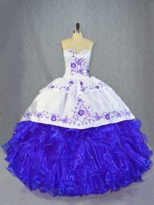 Blue And White Quinceanera Dresses Sweet 16 and Quinceanera with Beading and Embroidery and Ruffles Halter Top Sleeveles