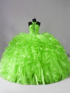 Stunning Ball Gowns Beading and Ruffles Sweet 16 Dress Zipper Organza Sleeveless