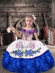 Cheap Sleeveless Lace Up Floor Length Beading and Embroidery and Ruffles Kids Pageant Dress