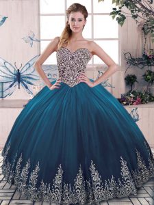 Ball Gowns 15 Quinceanera Dress Blue Sweetheart Tulle Sleeveless Floor Length Lace Up