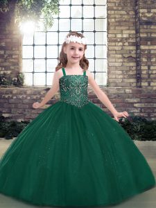 Straps Sleeveless Lace Up Little Girl Pageant Gowns Green Tulle