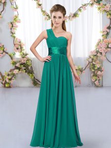 Decent Peacock Green Sleeveless Belt Floor Length Vestidos de Damas