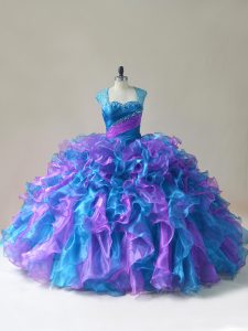 Beauteous Multi-color Organza Zipper Straps Sleeveless Floor Length Sweet 16 Dress Beading and Ruffles