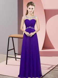 Purple Empire Chiffon Scoop Sleeveless Beading Floor Length Backless Homecoming Dress