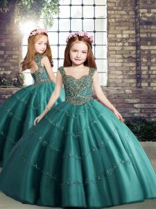 Fantastic Floor Length Ball Gowns Sleeveless Teal Little Girls Pageant Dress Lace Up