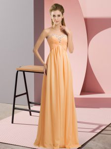 Fitting Empire Prom Gown Orange Sweetheart Chiffon Sleeveless Floor Length Lace Up