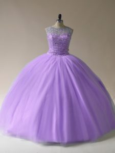 Luxurious Lavender Sleeveless Beading Floor Length 15 Quinceanera Dress
