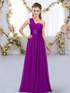 Romantic Floor Length Purple Wedding Party Dress One Shoulder Sleeveless Lace Up