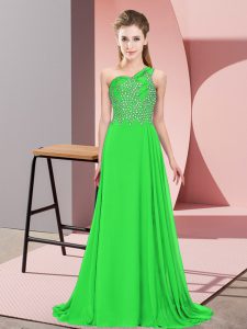 Floor Length Side Zipper Evening Dress Green for Prom and Party with Beading