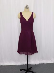 Dark Purple Zipper Prom Dresses Ruching Sleeveless Mini Length