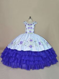 Ball Gowns Sweet 16 Dress Blue and Purple V-neck Satin and Organza Sleeveless Floor Length Lace Up