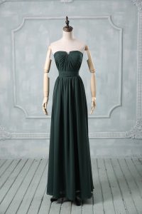Green Empire Chiffon Strapless Sleeveless Ruching Floor Length Zipper Prom Evening Gown