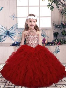Sweet Sleeveless Beading and Ruffles Lace Up Pageant Gowns For Girls