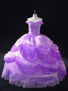 Ball Gowns Sweet 16 Dresses Lavender Off The Shoulder Organza Sleeveless Lace Up