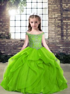 Excellent Ball Gowns Beading and Ruffles Girls Pageant Dresses Side Zipper Tulle Sleeveless Floor Length