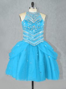 Aqua Blue Sleeveless Tulle Lace Up Prom Dress for Prom and Party