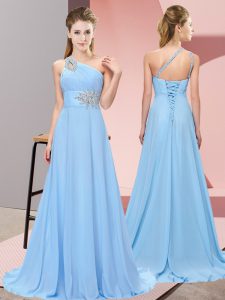 Blue Sleeveless Beading Lace Up Evening Dress