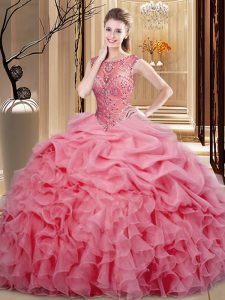 Custom Designed Sleeveless Lace Up Floor Length Beading and Ruffles and Pick Ups 15th Birthday Dress