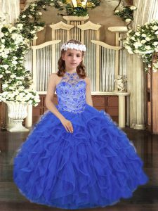 Elegant Royal Blue Sleeveless Tulle Lace Up Little Girls Pageant Dress for Party and Sweet 16 and Wedding Party
