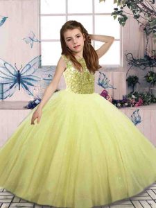 Yellow Green Sleeveless Beading Floor Length Little Girls Pageant Dress