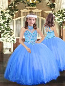 Halter Top Sleeveless Lace Up Little Girl Pageant Gowns Blue Tulle
