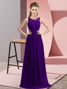 Floor Length Empire Sleeveless Purple Bridesmaid Dresses Zipper