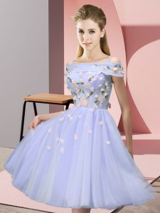 Superior Lavender Off The Shoulder Lace Up Appliques Dama Dress for Quinceanera Short Sleeves