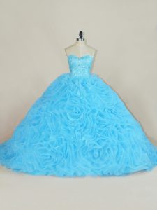 Noble Sleeveless Court Train Beading and Ruffles Lace Up Vestidos de Quinceanera