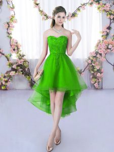 High Low Green Bridesmaid Dresses Sweetheart Sleeveless Lace Up