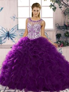 Excellent Organza Sleeveless Floor Length Sweet 16 Dress and Beading and Ruffles