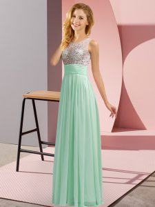Glittering Scoop Sleeveless Side Zipper Bridesmaid Gown Apple Green Chiffon