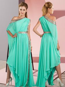 Ideal Turquoise One Shoulder Neckline Sequins Prom Party Dress Sleeveless Side Zipper