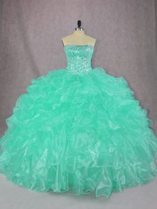 Wonderful Turquoise Sleeveless Beading and Ruffles Floor Length 15th Birthday Dress