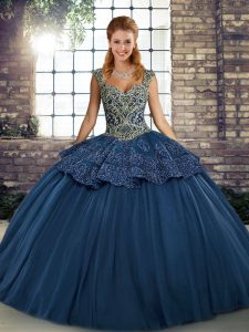 Glorious Tulle Sleeveless Floor Length 15 Quinceanera Dress and Beading and Appliques