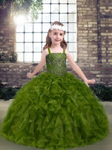 Sleeveless Lace Up Floor Length Beading and Ruffles Little Girls Pageant Dress Wholesale