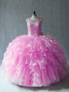 Scoop Sleeveless Quinceanera Dress Floor Length Beading and Ruffles Lilac Organza