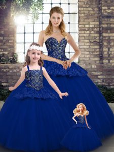 Royal Blue Sweetheart Lace Up Beading and Appliques Vestidos de Quinceanera Sleeveless