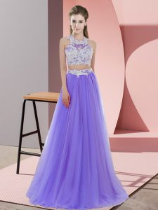 Beauteous Floor Length Two Pieces Sleeveless Lavender Bridesmaid Dresses Zipper