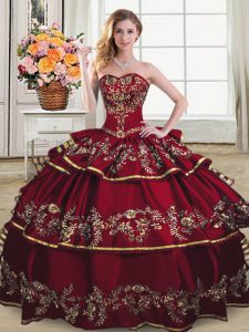 Floor Length Lace Up Quinceanera Gowns Wine Red for Sweet 16 and Quinceanera with Embroidery and Ruffled Layers
