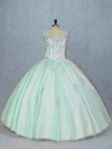 Deluxe Sleeveless Beading and Appliques Lace Up Sweet 16 Quinceanera Dress