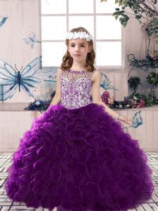 Floor Length Ball Gowns Sleeveless Purple Pageant Dress for Girls Lace Up