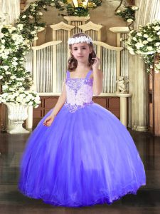 Blue Little Girls Pageant Gowns Party and Sweet 16 and Wedding Party with Beading Straps Sleeveless Lace Up
